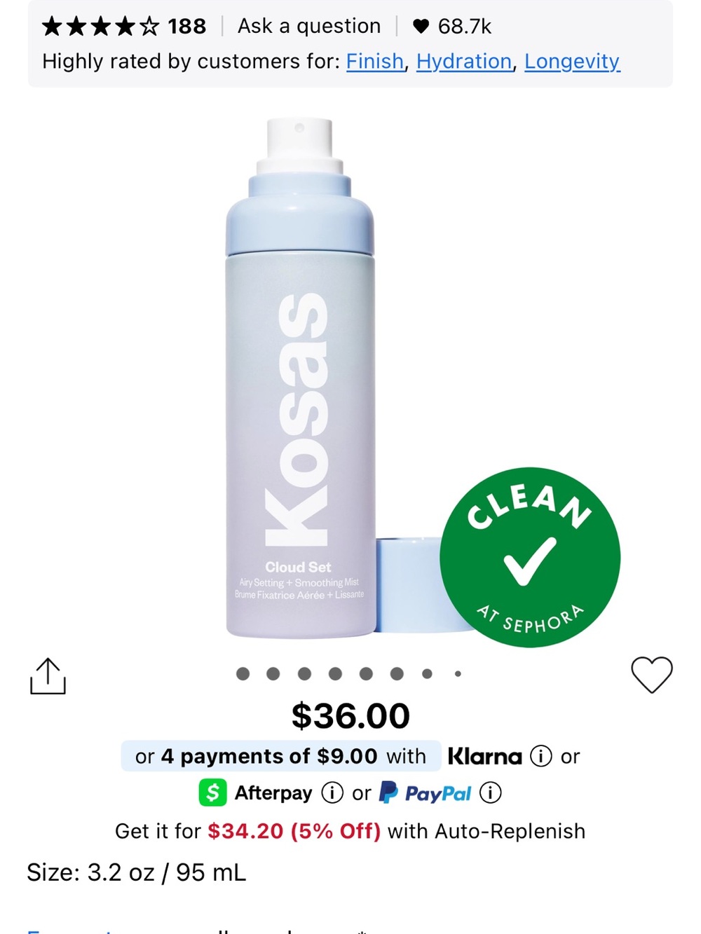 Kosas Cloud Set Airy Setting & Smoothing Mist